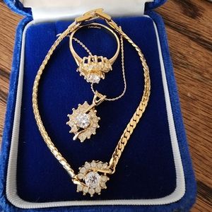 Vintage CZ Cluster Ring, Necklace, and Bracelet Hallmarked